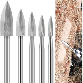 Wood Carving Tool, 5 Pieces HSS Engraving Tool, Wood Cutter Set Rotary Tools Accessories with 3 mm Shank for Wood Carving, Drilling