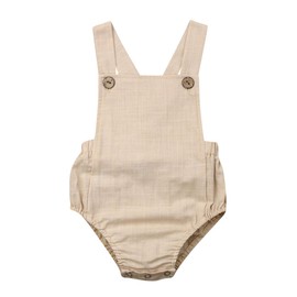 doublebabyjoy Newborn Baby 1 Piece Summer Romper Baby Girl Boy Solid Color Romper Sleeveless Backless Jumpsuit Overalls Outfits (Khaki,9-12 Months)