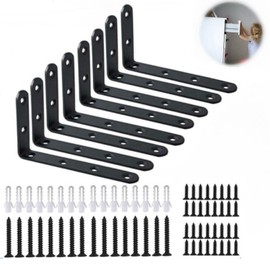 Wzenclave 4pcs Furniture Anchors for Proofing, Metal Furniture Corner Bracket Anti Tip Angle Shelf Black Furniture Mounts Proof L-shaped Furniture Wall Anchor Kit for Dresser Bookshelf Cabinet. (8, small)