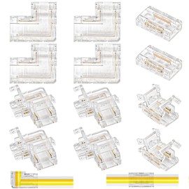 Cob LED Strip Connector 2-Pin 10 mm LED Strip Corner Connector 8 x L-shaped + 4 x Centre Connector 2 Pin Connector Solderless LED Connection for 10 mm Width COB LED Strip 2 Pin 12 V 24 V Pack of 12