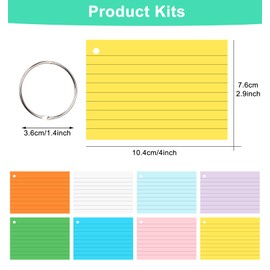Agoer 800 Pieces Lined Index Cards, A8 Flashcards with Ring, 8 Colours, 180 g/m² Thick Paper, Lined on Both Sides, Flashcards with Box for Study Recording, Travel, Vocabulary Learning