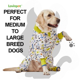 LovinPet Big Dogs Pjs, Large Dog Pajamas, Anti Licking Pet Anxiety Shirt, Surgical Recovery Onesie, Large Breed Dog Jammies, Pet PJ's,Lightweight Stretch, White Sea Life Print Dog Clothing/XXL