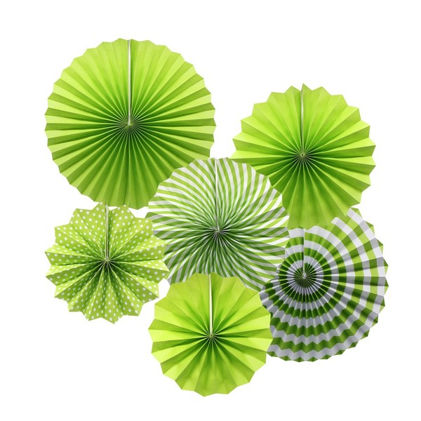 Party Hanging Paper Fans Set, Green Round Pattern Paper Garlands