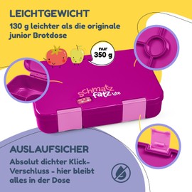 schmatzfatz schmatzfatz Brotdose Kinder mit Fächern, BPA Frei Lunchbox Kinder, Bento Box Kinder, Brotbox für Mädchen & Jungen, Snackbox, Perfekt für Schule, Kindergarten & Ausflüge (Lila)