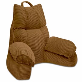 RRPAHWTV Bed Pillow for Sitting Up，Reading Pillow with Arms, Back Pillow for Bed Sitting up with Shredded Memory Foam for TV, Reading, Gaming, or Relaxing in Bed or on The Floor（Brown，Large）