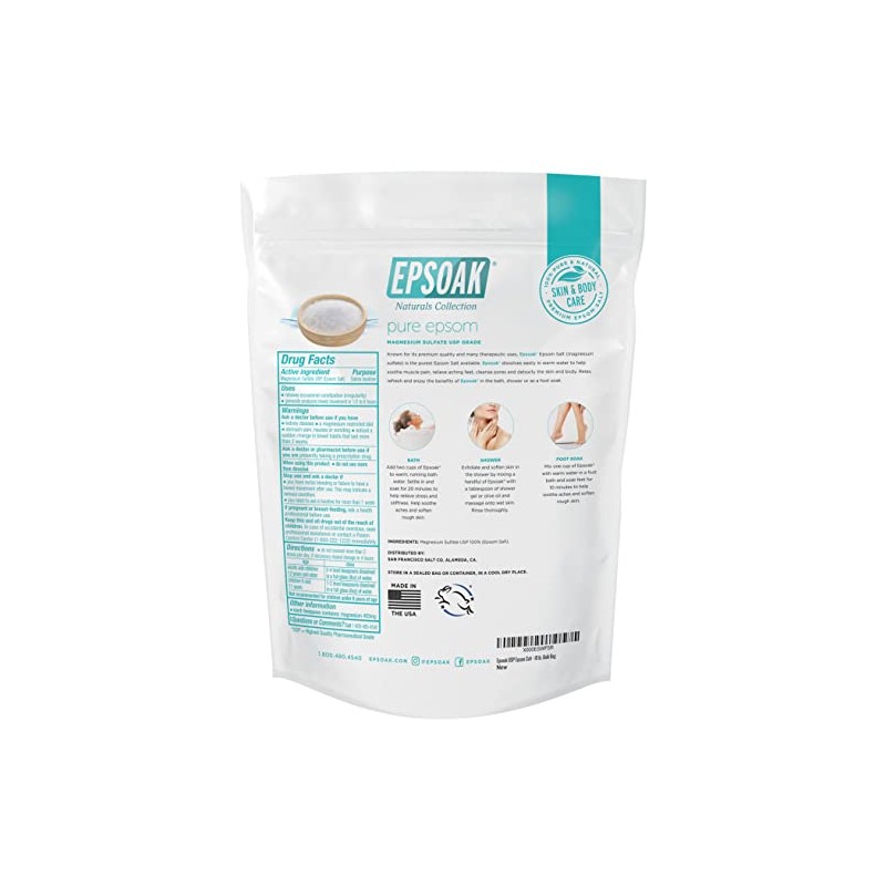 Epsoak Epsom Sal 10 libras Sulfato de magnesio USP, Blanco,
