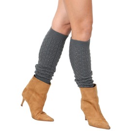 KESIS Women's Cable Knit Leg Warmers Knitted Crochet Long Socks Charcoal