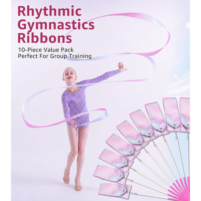 Lafamiya 10 Pcs 2M Flashing Rhythmic Gymnastics Ribbons With Hand