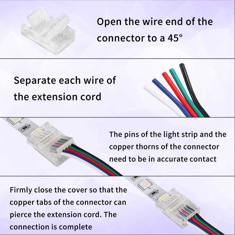 HOMELYLIFE 5 Pin RGBW LED Strip Connectors 10mm Solderless 20