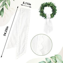 Ftuuo Wreath Sash for Front Door White Wave Cotton Wreath Satin Sash Garland Ribbon Accessories for Wreaths Yard Doorway Indoor Outdoor Bow Bridal Shower Home Decor,5.11 x 54.33