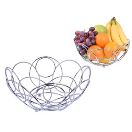 BeBuy24 Fruit Basket Fruit Bowl Bread Basket Fruit Bowl 26 cm Chrome Serving Basket Metal Basket Fruit Rolls