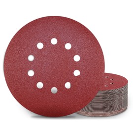 Kongming Pack of 25 Sandpapers, 225 mm Velcro Sanding Discs, 225 mm Grit, P80, 10 Holes in Red for Drywall Sanders, Orbital Sanders, Abrasive Giraffes