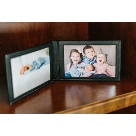Karandu Double 5x7 Landscape Leather Picture Frame - Black