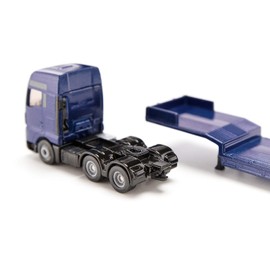 siku 1790, MAN-LKW mit Tieflader und JCB Radlader, 1:87, Metall/Kunststoff, Blau/Gelb, Klappbare Auffahrrampe, Beweglicher Ladearm