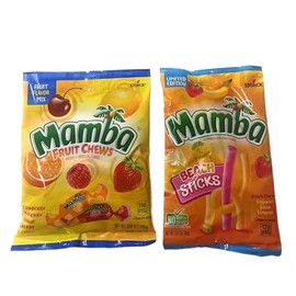 Mamba's-Fruit Chews Bundle |Fruit-Flavor Mix 3.52oz & Beach Sticks 3.17oz| 2 Pack.