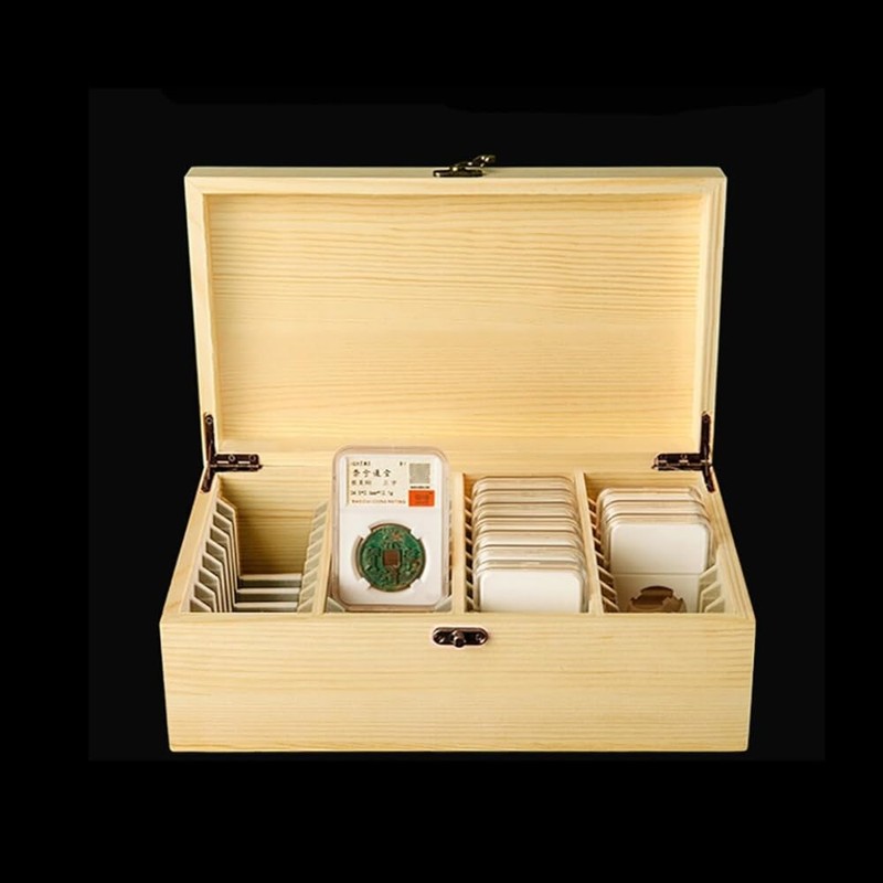 Wooden Storage Display Box Container Collections Case Fit 40PCS Graded
