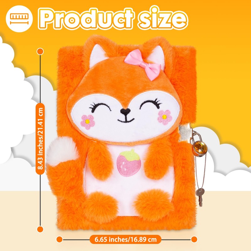 Fox Diary for Girls with Lock, Plush Fox Toys Gift