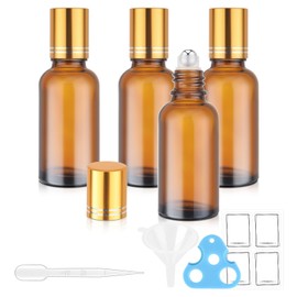 bofessor 4-Pack 1 oz (30ml) Amber Glass Roller Bottles for Essential Oils | Refillable Roll-On with Stainless Steel Rollers | Leakproof, UV Protection