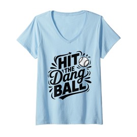 Womens Hit The Dang Ball Vintage Trendy Baseball Funny Baseball V-Neck T-Shirt
