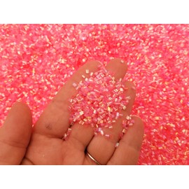 Dayglow Fluorescent Bright Neon Crispy Bingsu Beads for Crunchy (RFS) Slime, Iridescent Straw Beads, 3D Glitter, Slime Supply (Coral Pink, 100 Gram Bag)