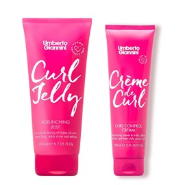 Umberto Giannini Curl Jelly Scrunching Jelly & Creme De Curl Control Cream Duo for Curly or Wavy Hair, Vegan & Cruelty Free, 2 Pack