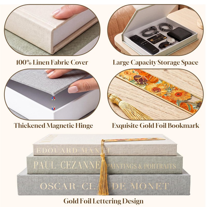Linen Decorative Books, Set of 3 Fake Books for Coffee