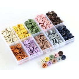 GANSSIA 300PCS 10mm(0.4 Inch) Tiny Size Assorted 10 Colors Wooden Buttons with Box 4 Holes Wood Button for Shirts Pants Sewing Decoration DIY Crafts Scrapbooking Each Color 30pcs