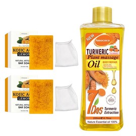Turmeric 2-Piece Set - Turmeric Oil, Turmeric Soap, packed with ginger extracts and nourishing body oils to support your daily body care routine! Leaves skin feeling fresh and comfortable.:_2*soap+oil