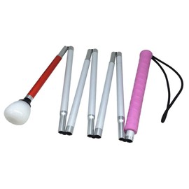 Aluminium Folding Long Stick with 7 Stick Segments, Plastic Rolling Tip, White Stick for Blind People (Pink Handle, 135 cm)