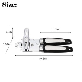 Handled Can Opener, 3-in-1 Manual Tin Opener, Stainless Steel Bottle Opener with Non-Slip Handle and Turn Knob, Good Grip and Safe Cut, Suitable for Weak Hands/Elderly
