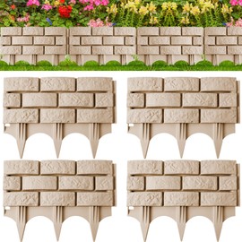 Landical 4 Pcs Retaining Wall Block Faux Stone Edging for Landscaping, 17 x 13 Inch Garden Border Landscape No Dig Edging Blocks Garden Plastic Fence for Mulch Flower Bed Patio Lawn Path Walkway