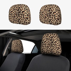 Yobvec Cheetah Print Car Seat Headrest Covers Universal Size, Soft Breathable Leopard Car Accessories 2 Packs