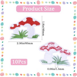 CABODYALS 10PCS 60mm Small Red Mushroom Embroidery Patches Mini Cute Cartoon Applique Sew on Plant Nature Iron on Patch Bulk for Sewing Making Hats Shirts Clothes Easter Jeans Diy Supply