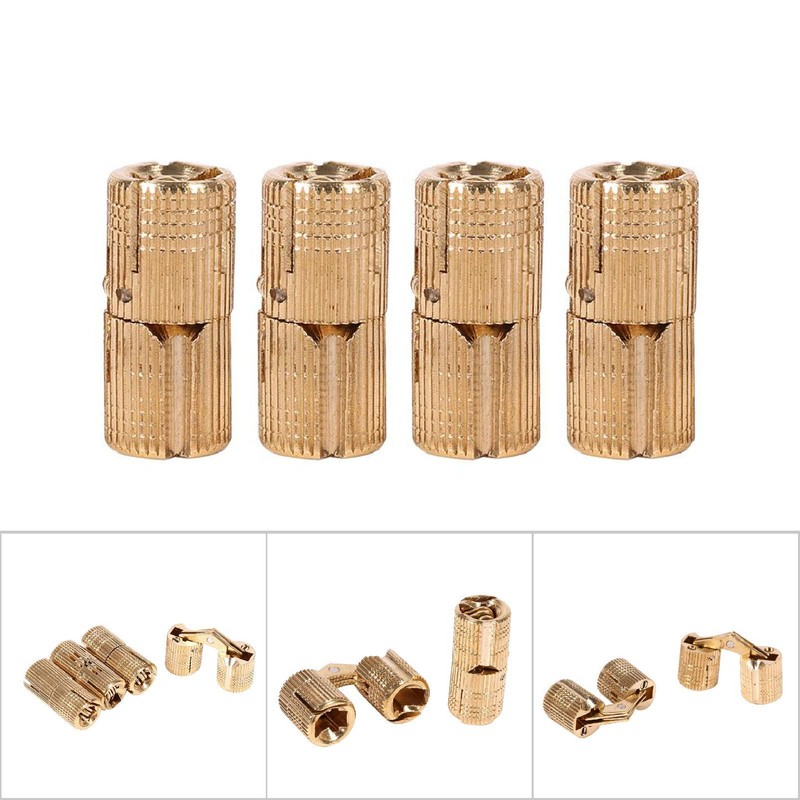 4pcs Copper Concealed Barrel Hinges, 10/12/14/16mm Heavy Duty Hinge Set,