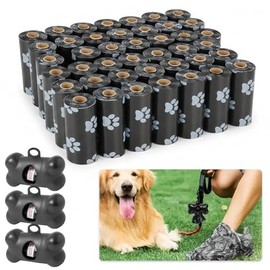 900 Unidades Bolsas para Excrementos de Perro, 60 Rollos Bolsas Popo Perro Negro, Con 3 Dispensador, Bolsas Reutilizable para Perros, Perfecto para Paseos al Aire Libre y Viaje con tu Mascota