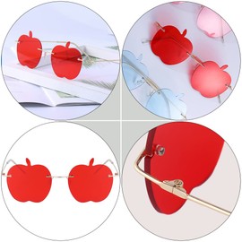 SEWACC Apple Sunglass Apple Shaped Sunglasses Transparent Tinted Candy Color Eyewear Frameless Glasses for Valentines Day Party Cosplay