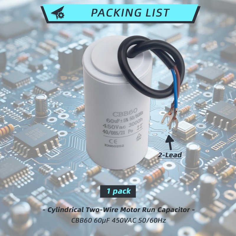 CBB60 60UF 450vac Motor Run Capacitor Volt Cylindrical Dual Wire,