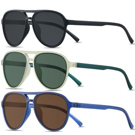 ANDWOOD Retro Polarized Aviator Sunglasses for Women Men Classic 70s Vintage Trendy Square Aviators 3 PACK Black Green Blue Sun glasses