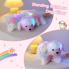 Glow Guards 14" Light Up Musical Rainbow Dog Stuffed Animal Sofa Decors Christmas Children's Day Birthday Gifts for Toddlers Kids (Rainbow Dog, LED & Music)