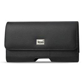Reiko Wireless Leather Horizontal Phone Pouch with Card Holder 7.0X3.86X0.71 Belt Clip for Galaxy Mega 3 Devices - Black,HP500B-703907BK