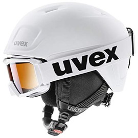 uvex heyya Pro Set - Lightweight Ski Helmet & Ski Goggles for Children - Individual Size Adjustment - Anti-Fog - White-Black - 51-55 cm