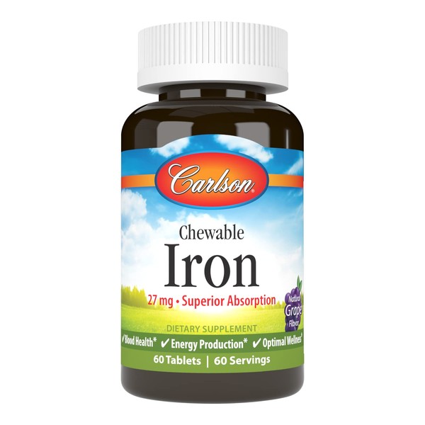 Carlson - Chewable Iron, 27 mg - Superior Absorption, Blood Health, Energy Production & Optimal Wellness, Grape, 60 tablets