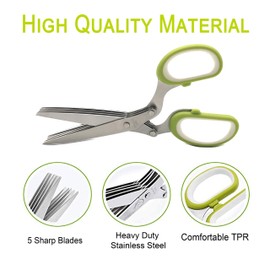 seaNpem Herb Scissors Set with 5 Stainless Steel Blades, Multipurpose Cutting Shears for Chop, Mince & Snip Herbs, Dishwasher Safe
