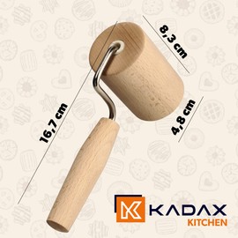 KADAX Cylindrical Rolling Pin with Handle, Pizza Roller, Corner Roller, T Shape Rolling Pin, Rolling Pin for Square Baking Moulds, Rolling Stick, Baking Sheet Roller (W:8.3 cm, Wood)