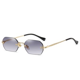 WDZAYXC Retro Rimless Sunglasses for Women Men Hexagonal Sunglasses, Gold/Gradient Grey