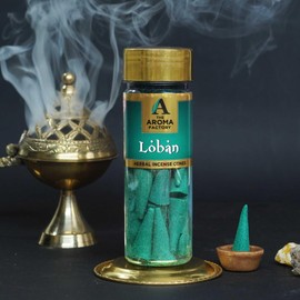 The Aroma Factory Incense Dhoop Cone for Puja, Loban (100% Herbal & 0% Charcoal) 1 Bottle x 30 Cones