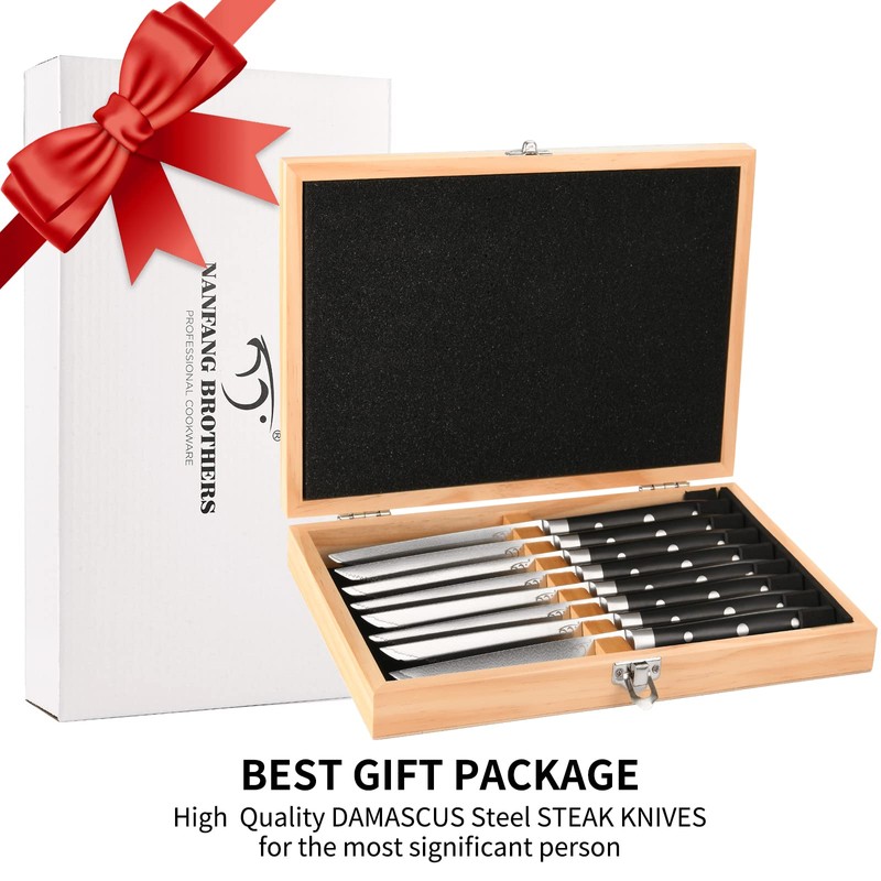 Steak Knife Set of 8, Damascus VG10 Steel Serrated Steak