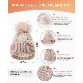 Winter Beanie Hat Scarf Gloves Set for Women, Pom Pom Beanie with Fleece Lined Long Knit Neck Warmer Fingers Touchscreen Gloves, Fashionable Cute Warm 3 in 1 Gift Set for Cold Weather(B-08) Navy