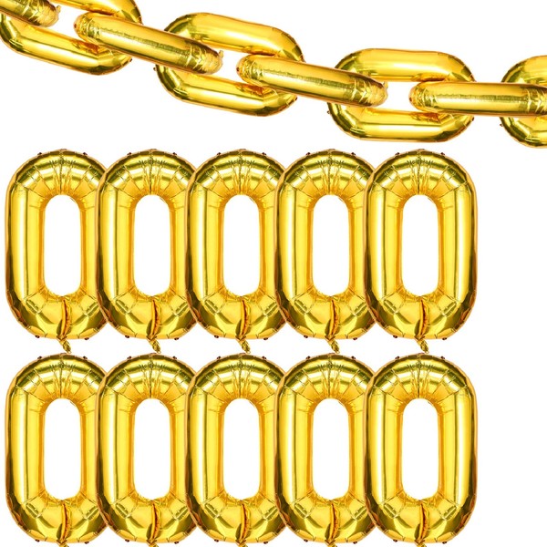 20 Pieces 32 Inch Foil Chain Balloons Chain Balloons Links Gold Linking Chain Balloons for 80s 90s Hip Hop Theme Birthdays Weddings Graduations Party