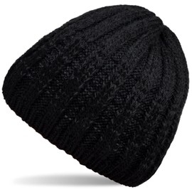 styleBREAKER 04024196 Unisex Knitted Hat with Colour Gradient and Rib Knit Pattern, Thermal Fleece Lining, Winter Hat, Black-Dark Grey